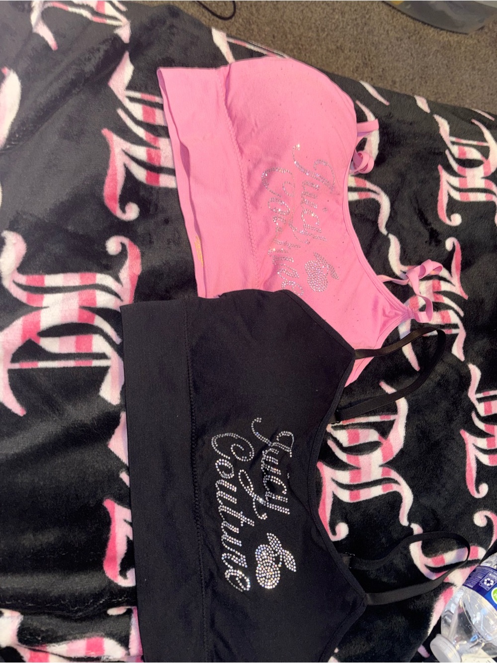 Juicy Couture Pink & Black Rhinestone Logo Bralette Duo